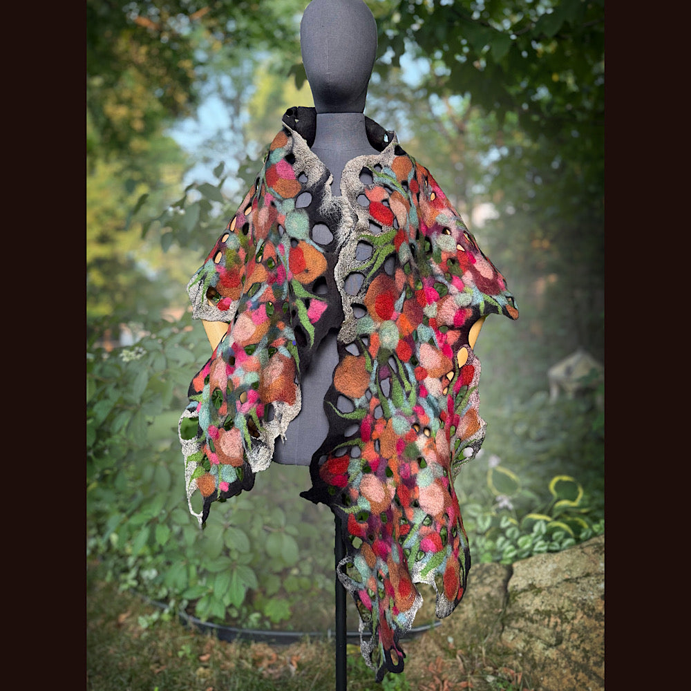 OOAK Handmade wool Felted Scarf 90” X 19” Original art work
