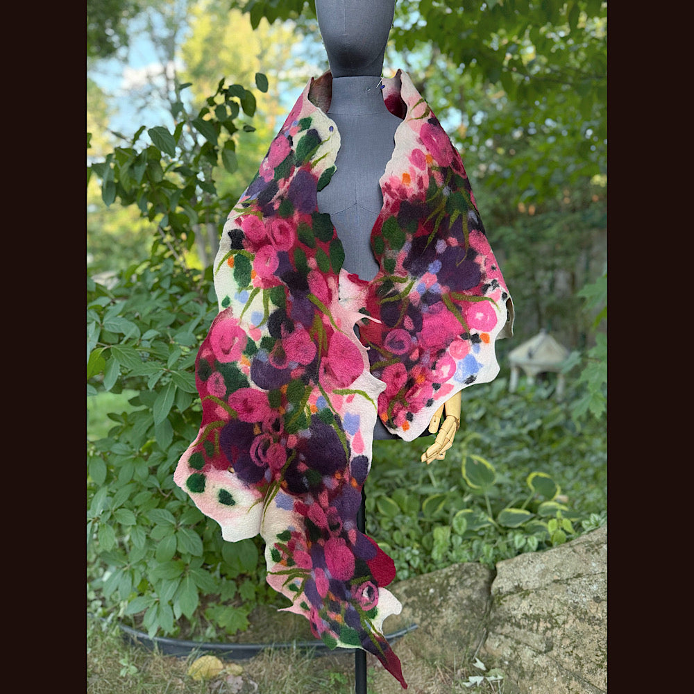 OOAK Handmade wool Felted Scarf 84” X 19” Original art work