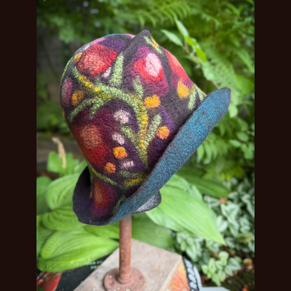 OOAK Handmade wool Felted hat 23.5” medium