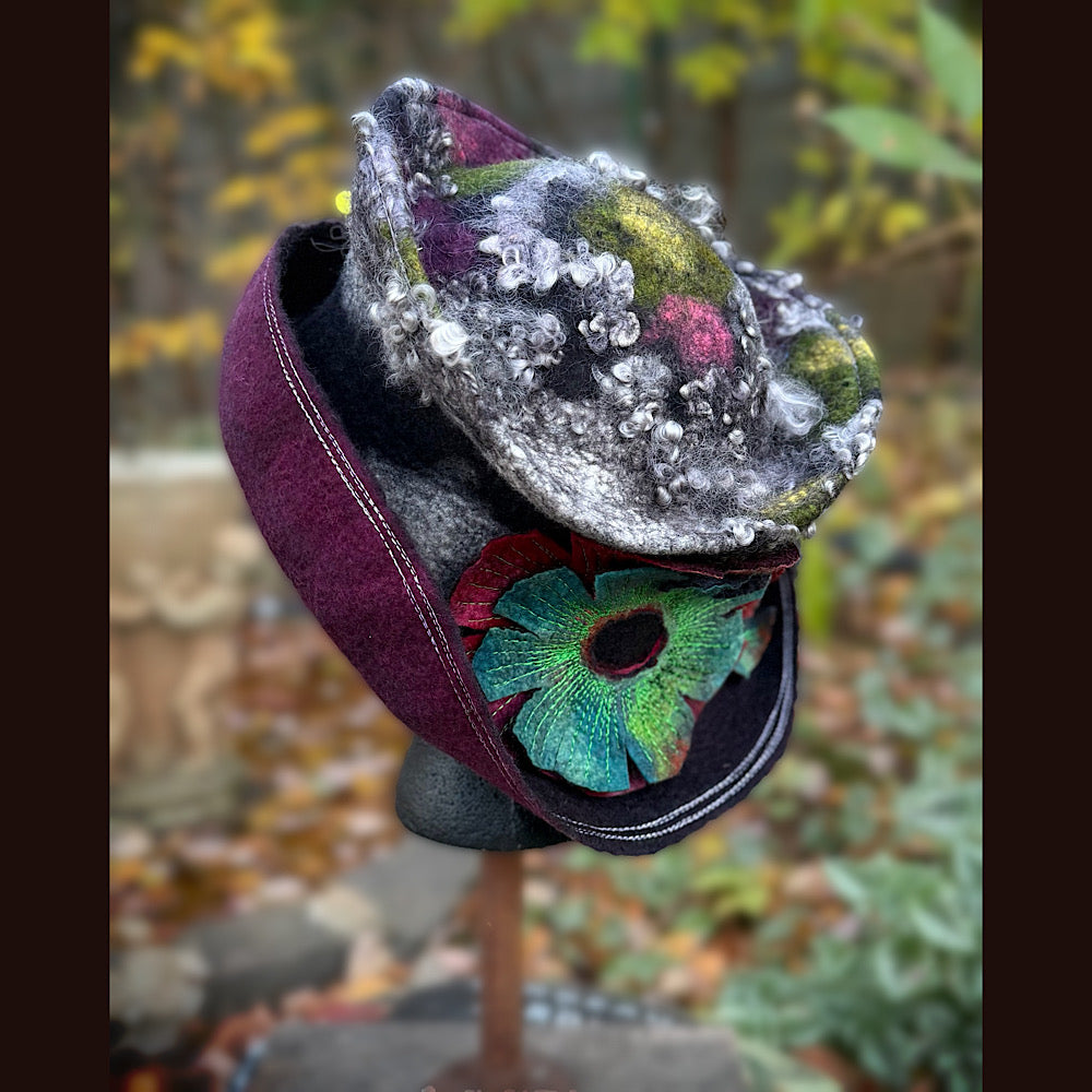 OOAK Handmade wool Felted hat 23.5” medium