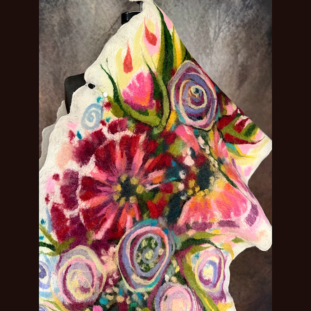 OOAK Handmade wool Felted Scarf 84” X 20” Original art work