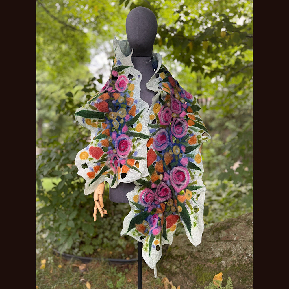 OOAK Handmade wool Felted Scarf 82” X 14” Original art work
