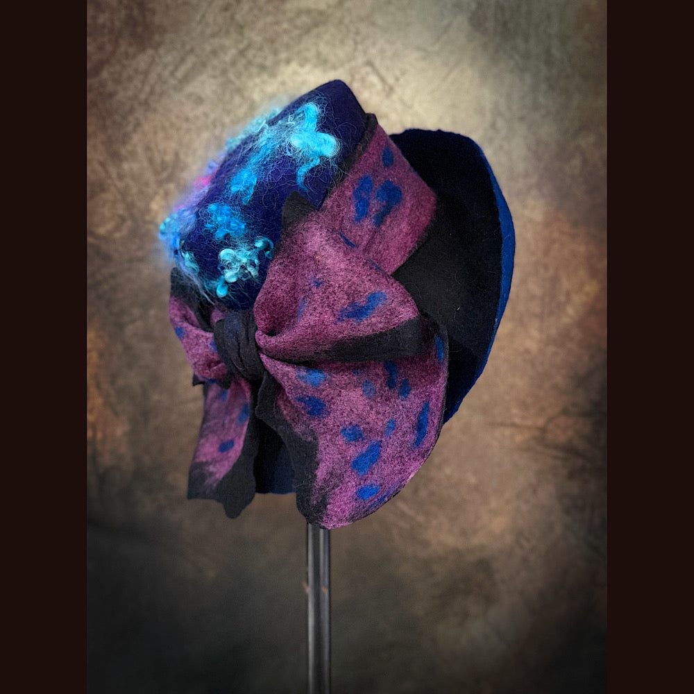 OOAK Handmade wool Felted hat 23.5” medium