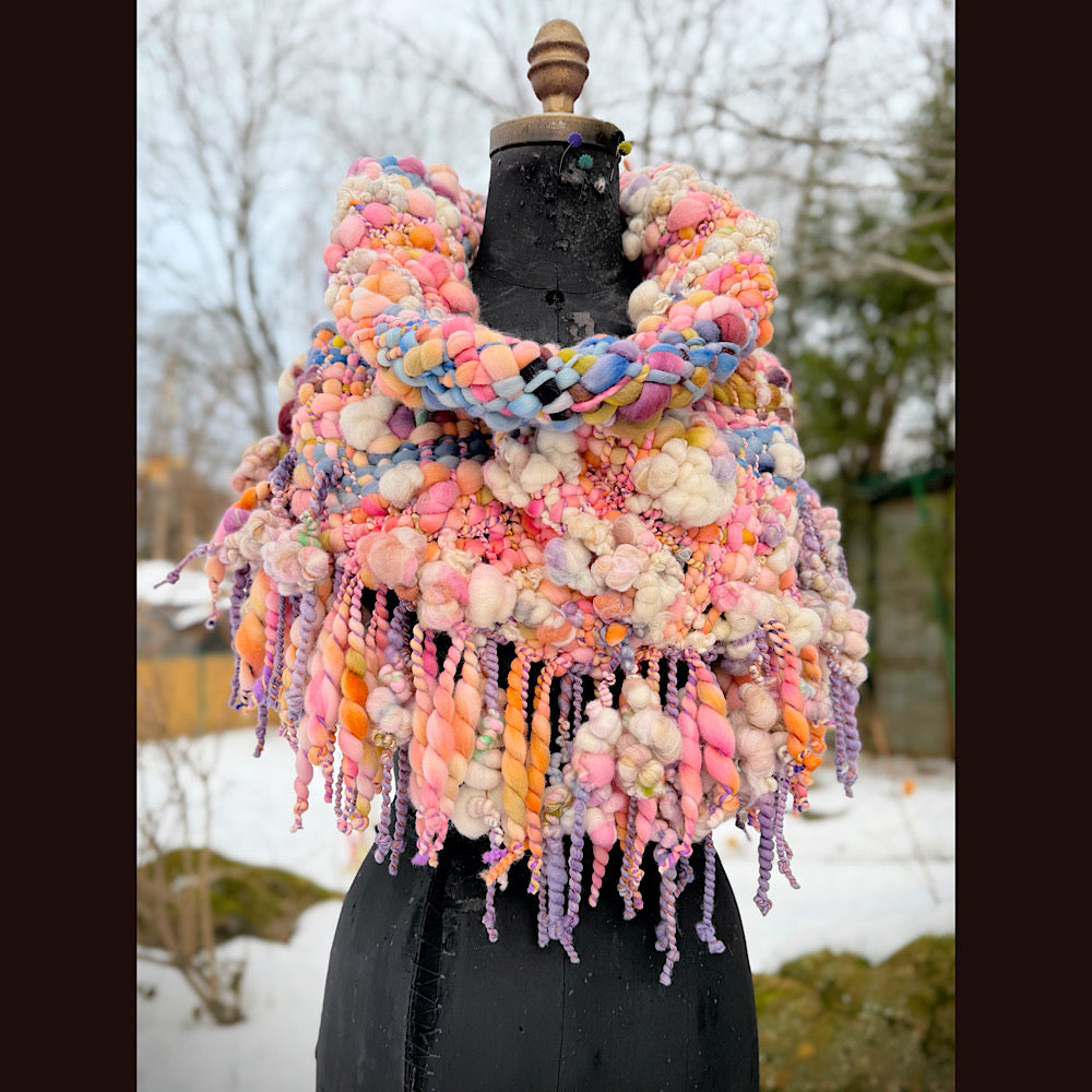 Handmade wool Woven Scarf shawlette 20” X 19”