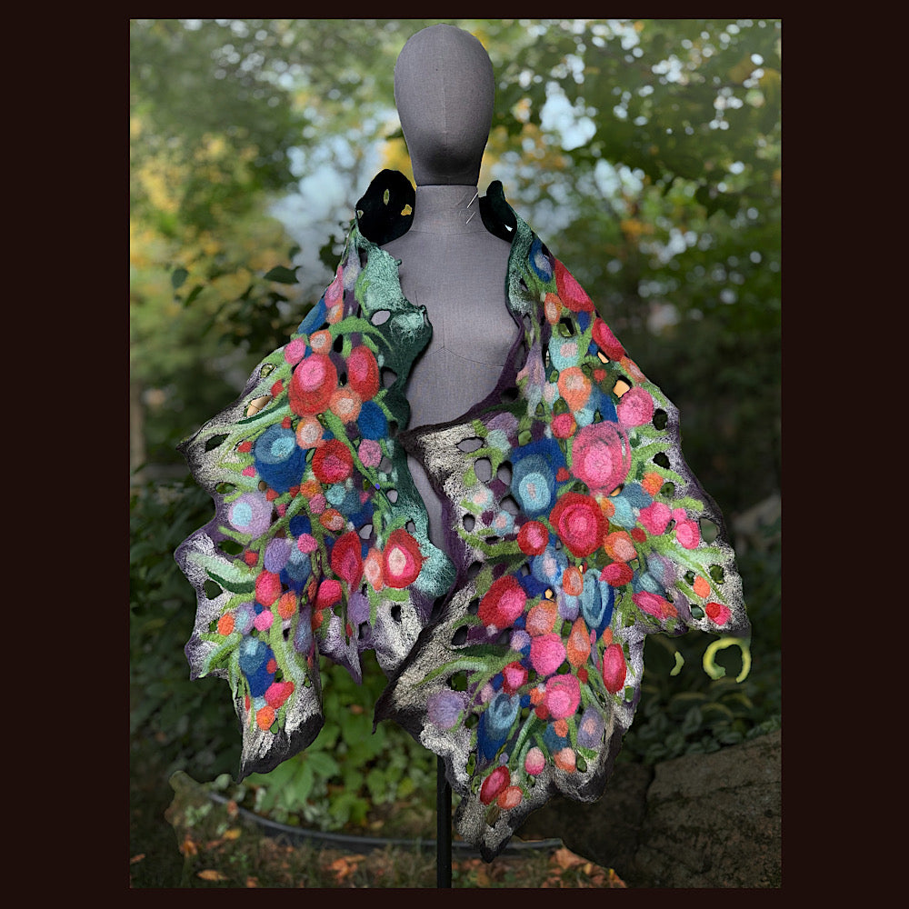 OOAK Handmade wool Felted Scarf 84” X 21” Original art work