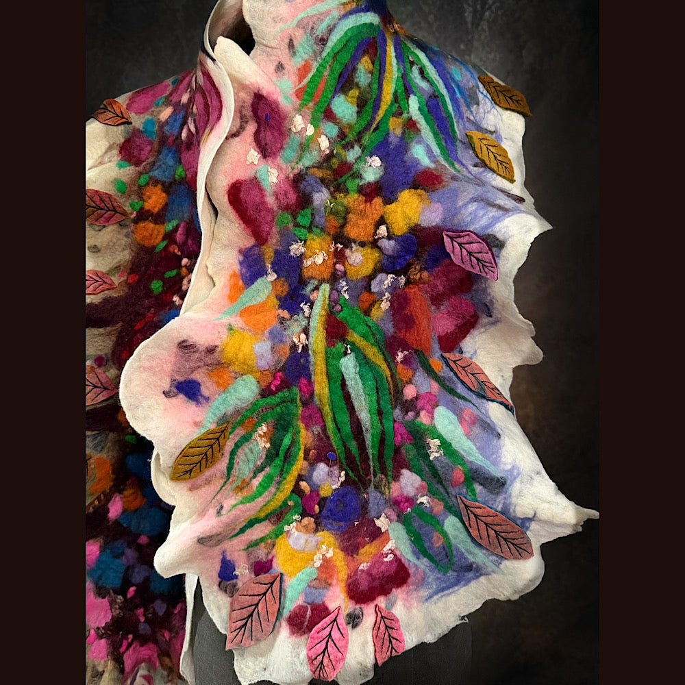 OOAK Handmade wool Felted Scarf 82” X 17”