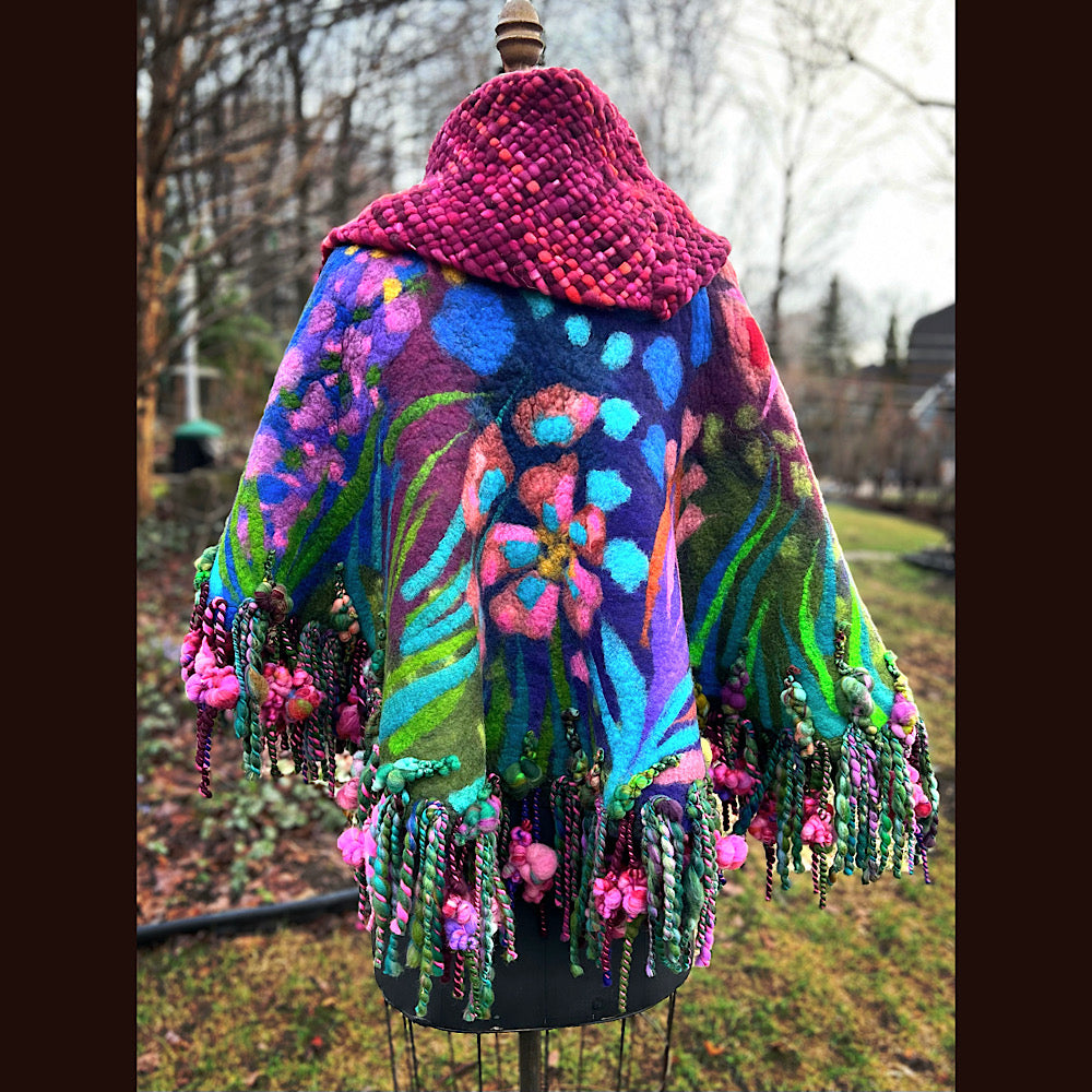 Felted cape with woven collar