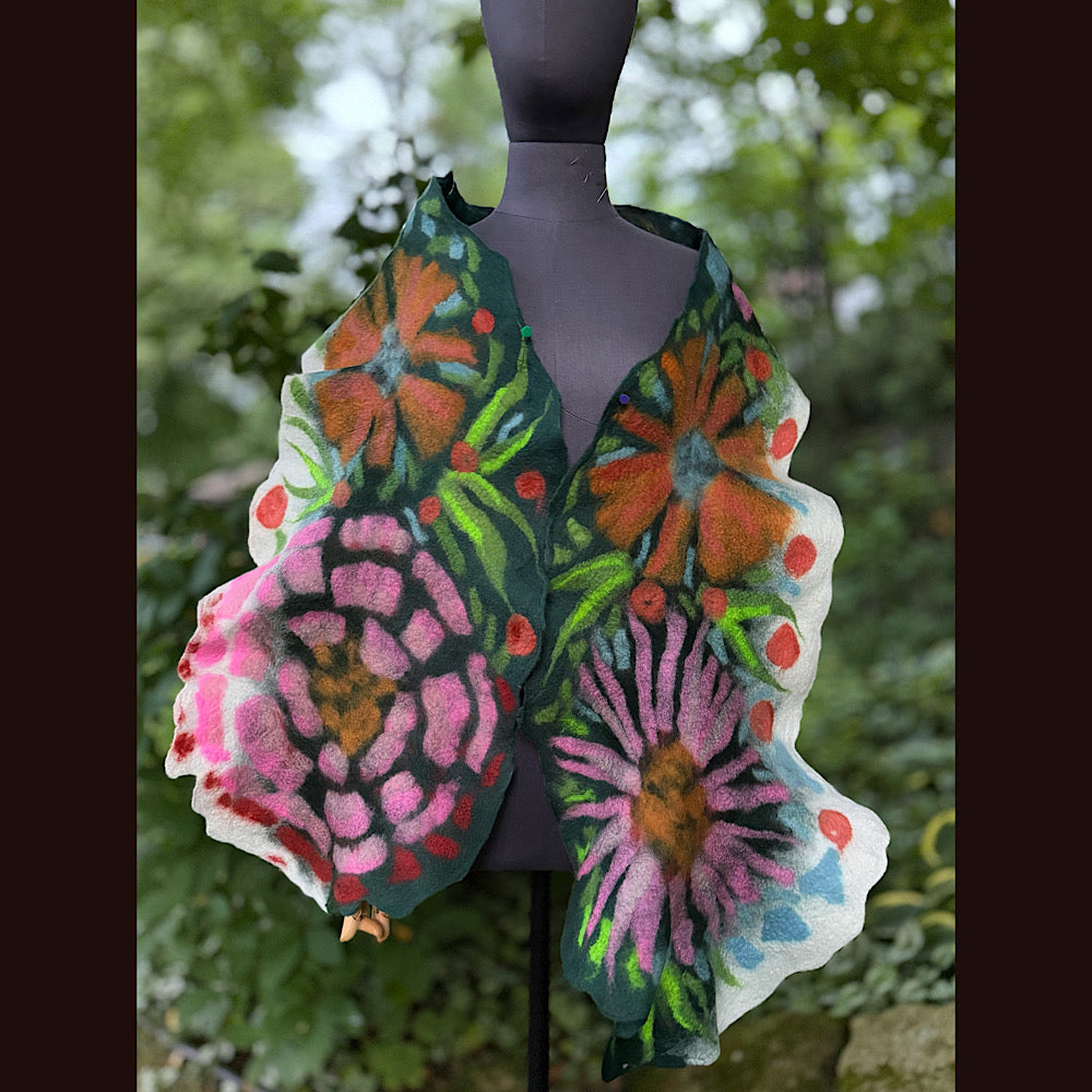 OOAK Handmade wool Felted Scarf 76” X 14”Original art work