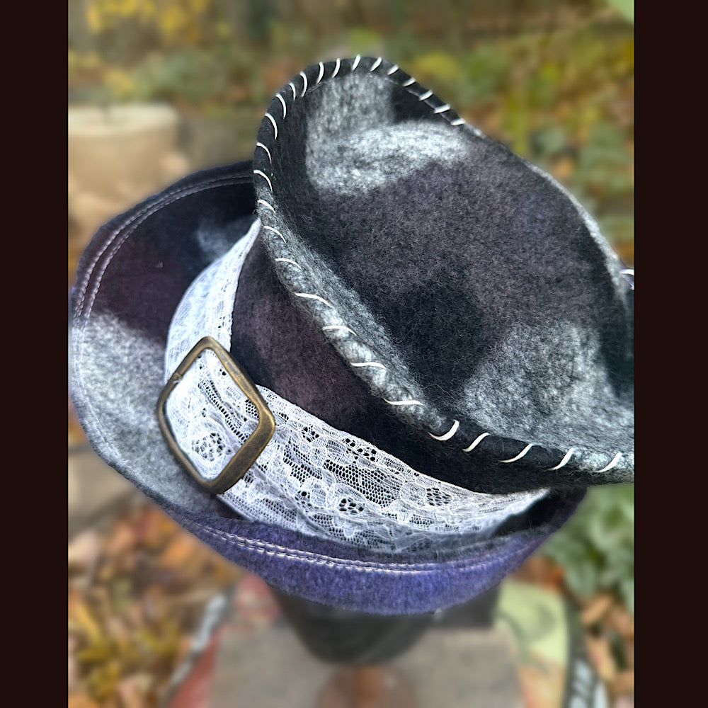 OOAK Handmade wool Felted hat 23.5” medium