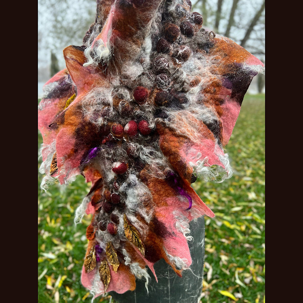 Autumn roses felted scarf 56” X 18