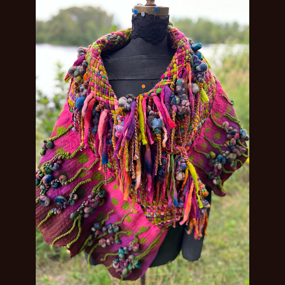 Felted and woven Shawl 55” X 27”