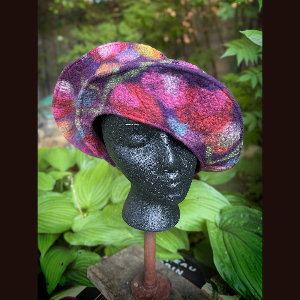 OOAK Handmade wool Felted hat 23.5” medium