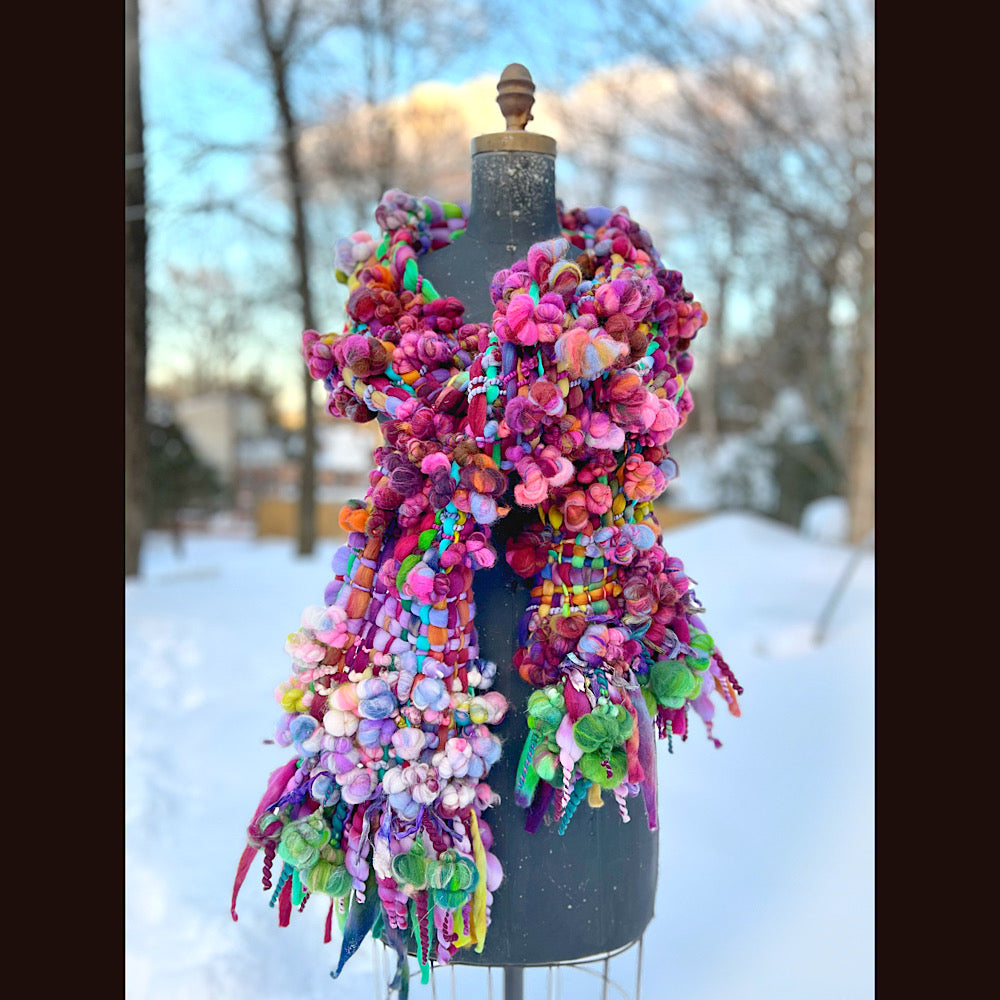 Winter rose Woven art yarn Scarf 100” X 8”