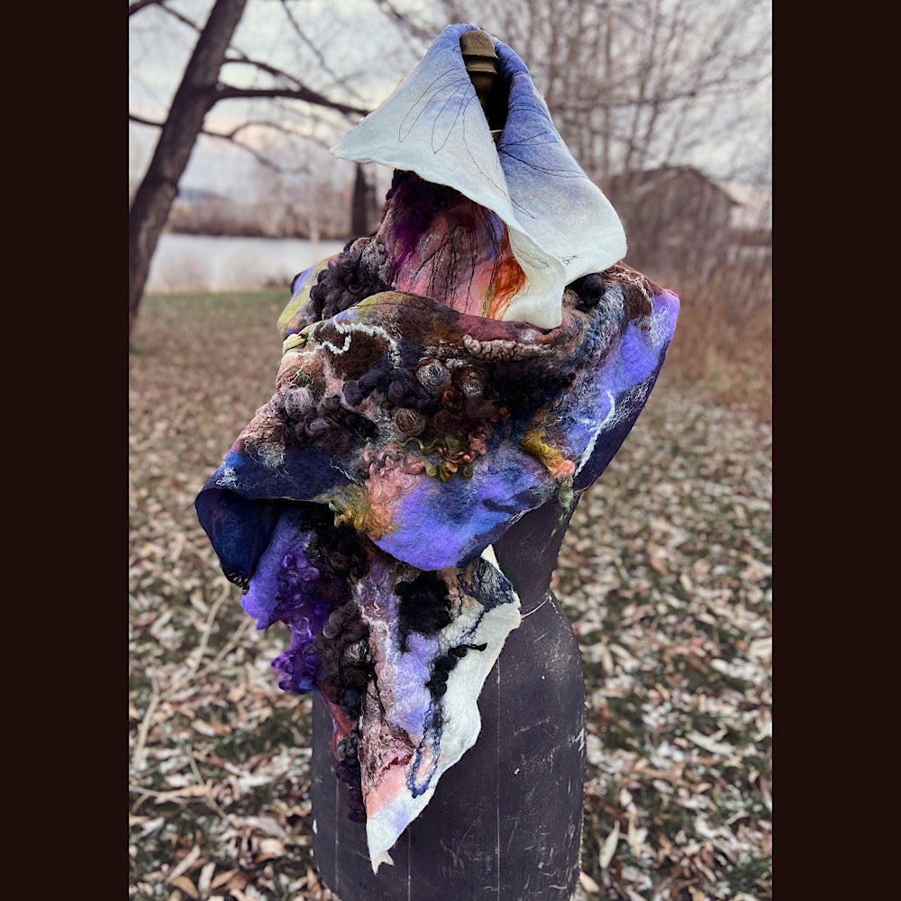 Last rays before dawn felted scarf 69” X 20”
