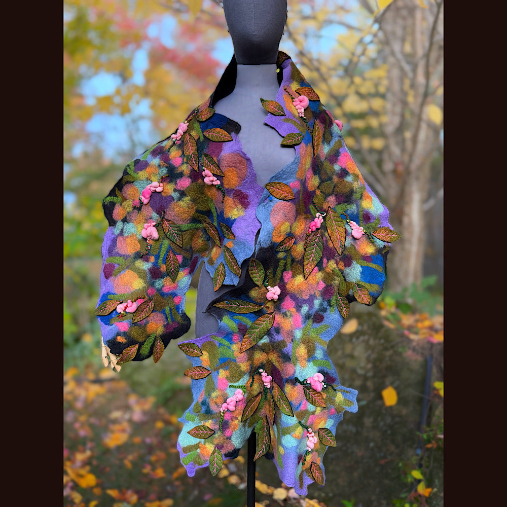 OOAK Handmade wool Felted Scarf 82” X 23” Original art work
