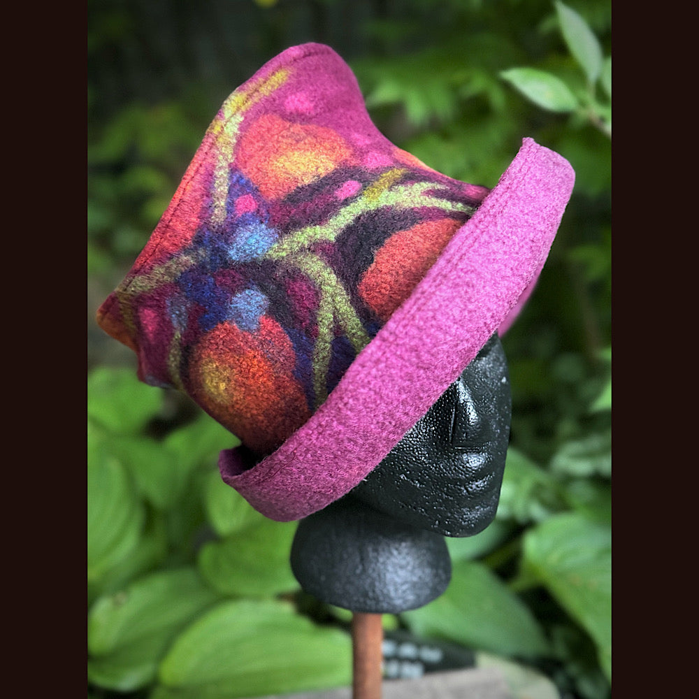 OOAK Handmade wool Felted hat 23.5” medium
