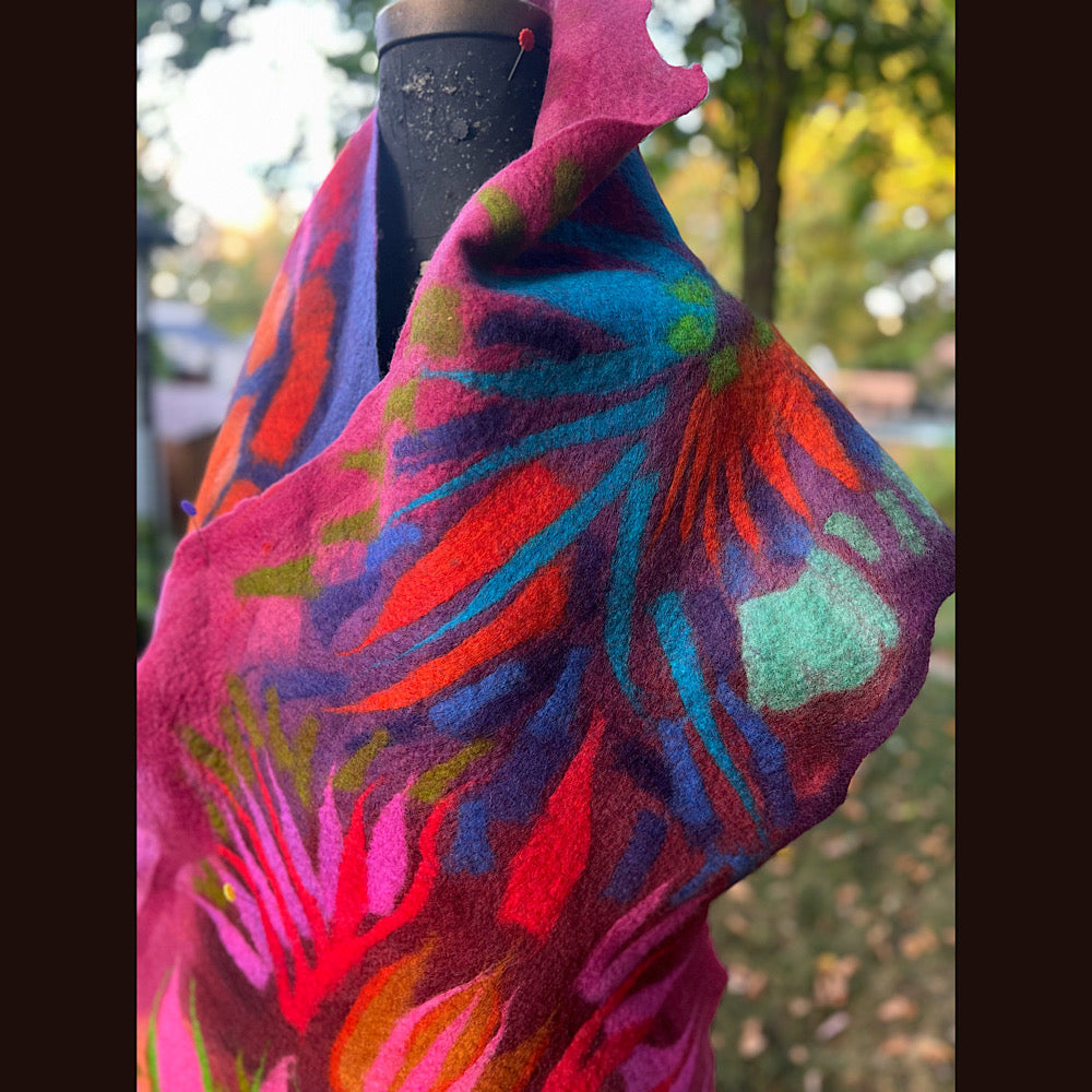 Handmade Felted Wool Scarf 74” X 29”