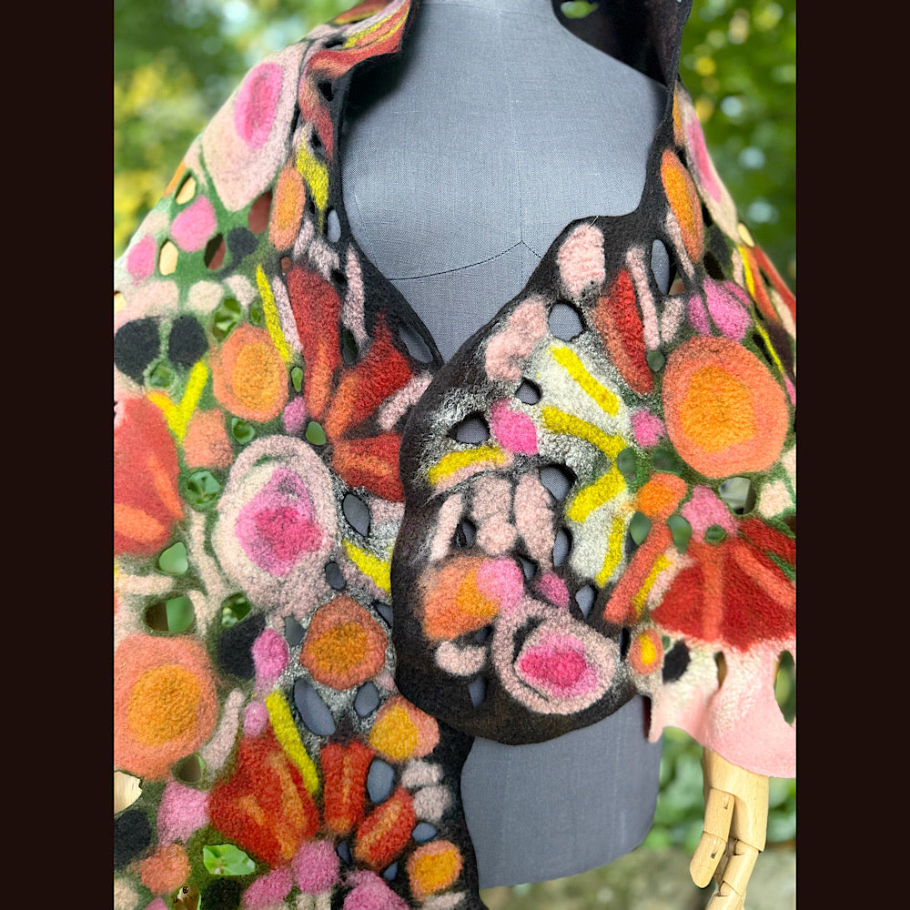 OOAK Handmade wool Felted Scarf 82” X 17” Original art work