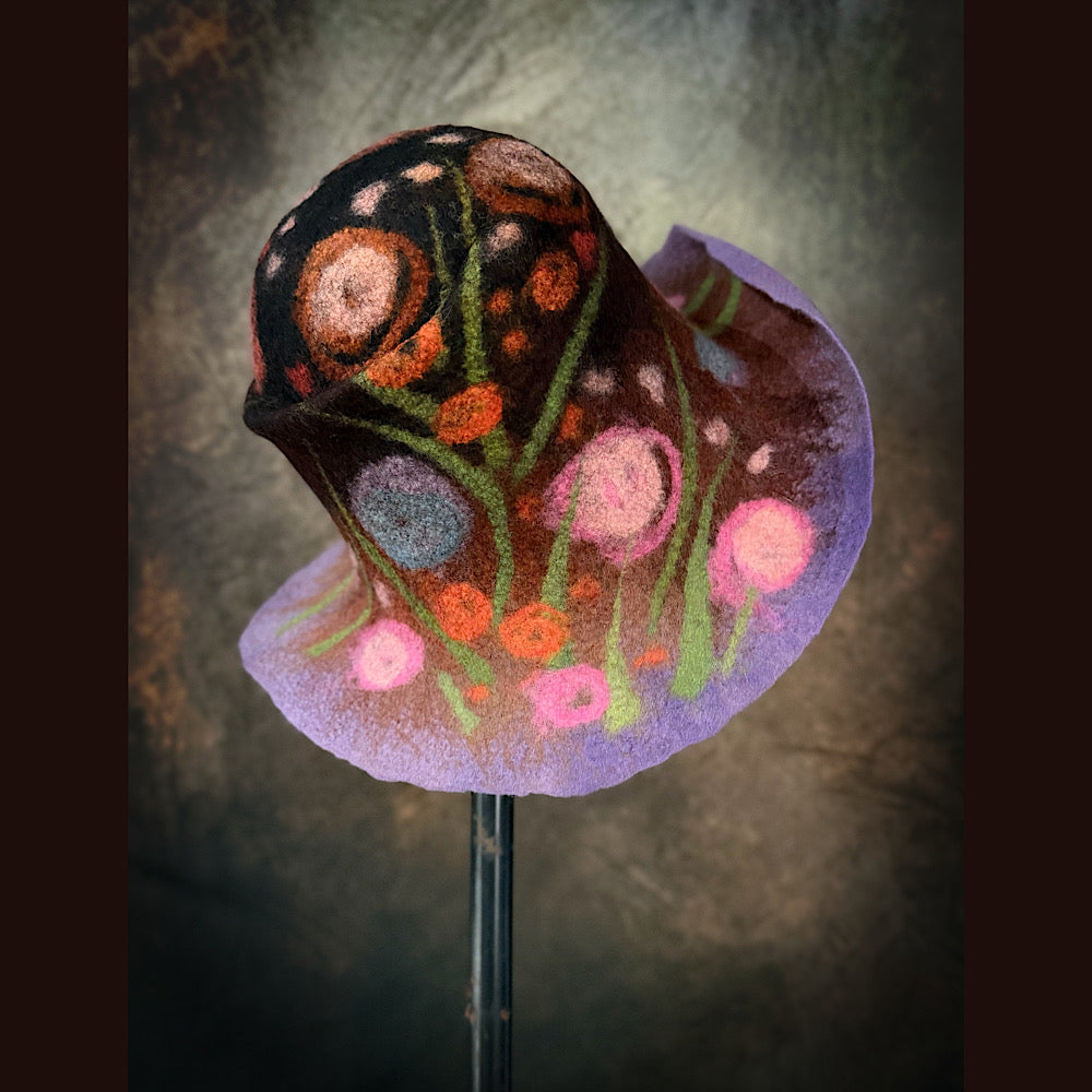 OOAK Handmade wool Felted hat 23.5” medium