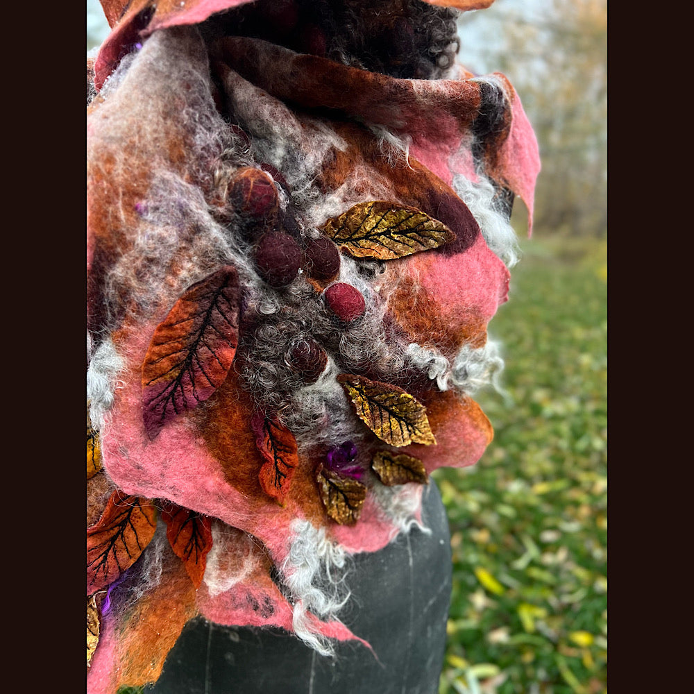 Autumn roses felted scarf 56” X 18