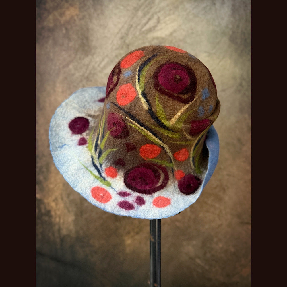 OOAK Handmade wool Felted hat 23.5” medium