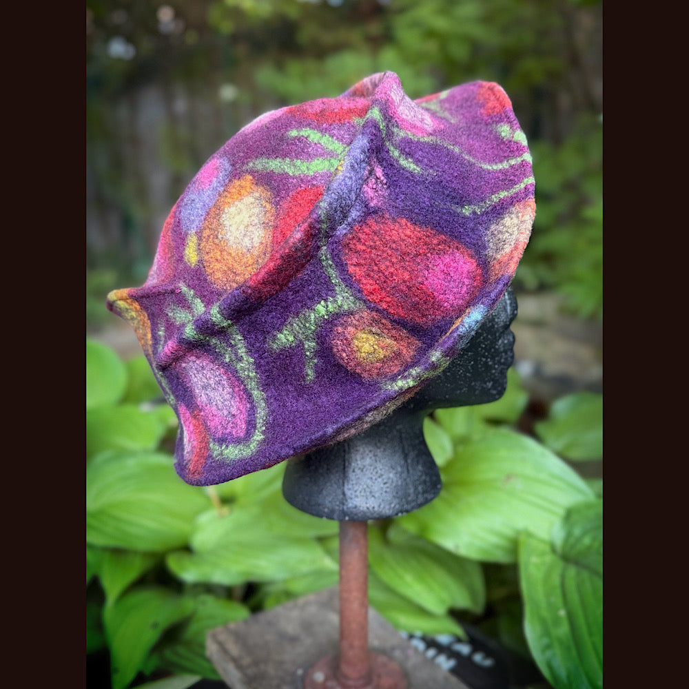 OOAK Handmade wool Felted hat 23.5” medium