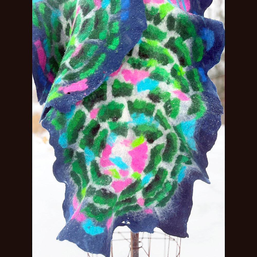 Handmade wool Felted Scarf 80” X 17”