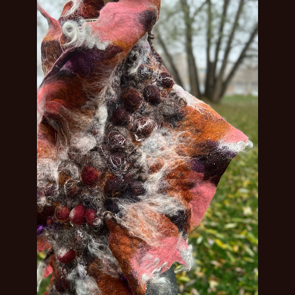 Autumn roses felted scarf 56” X 18