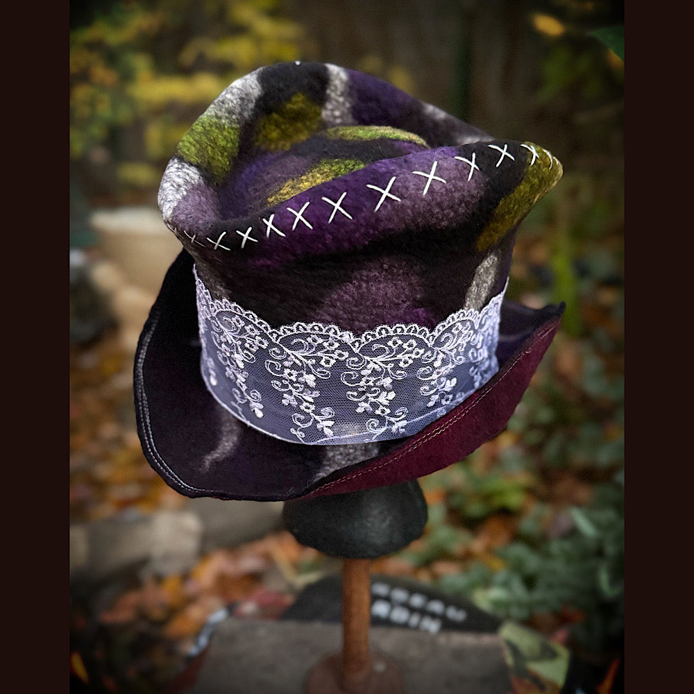OOAK Handmade wool Felted hat 23.5” medium
