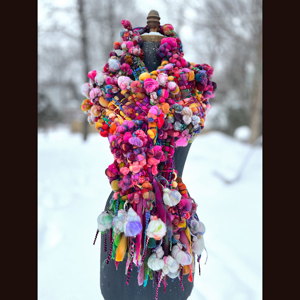 Winter rose Woven art yarn Scarf 104” X 8”