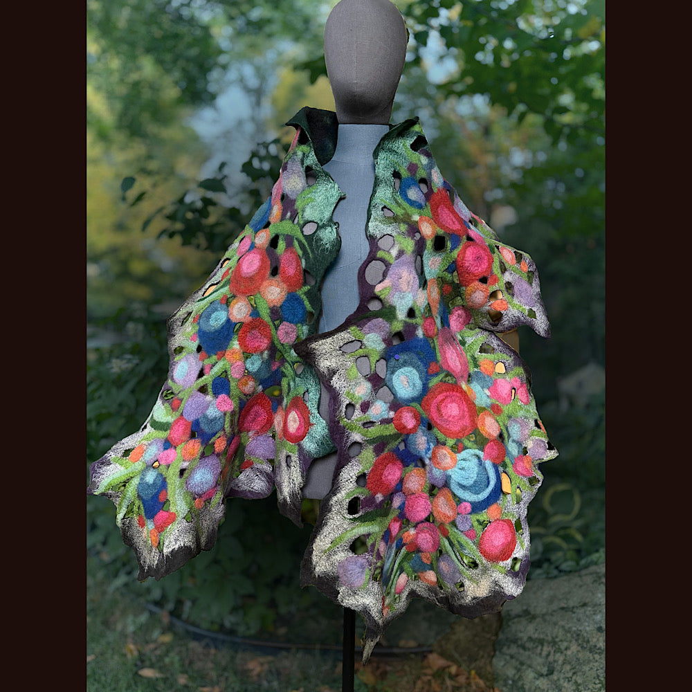 OOAK Handmade wool Felted Scarf 84” X 21” Original art work