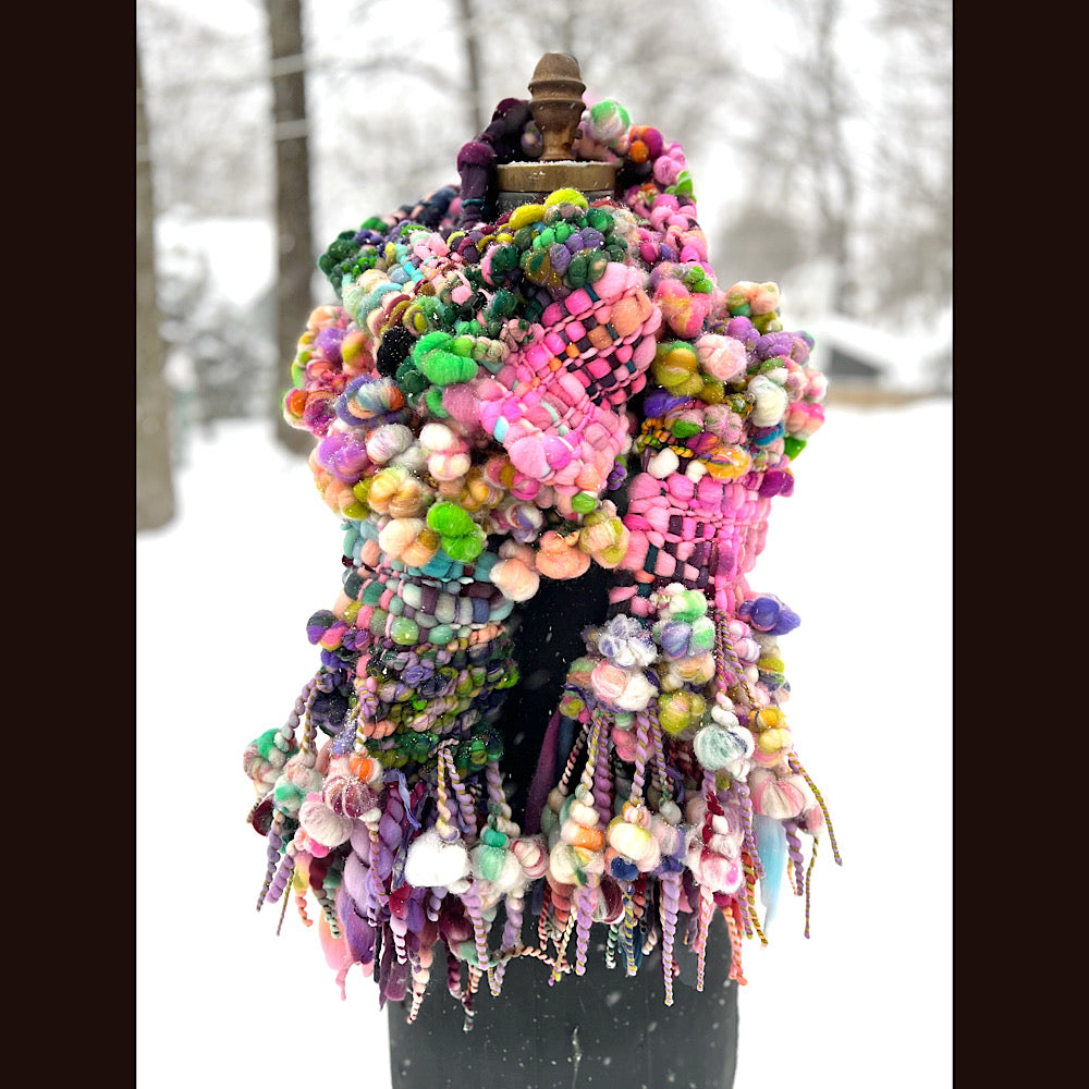 Frosted primroses woven art yarn Scarf 102” X 7”