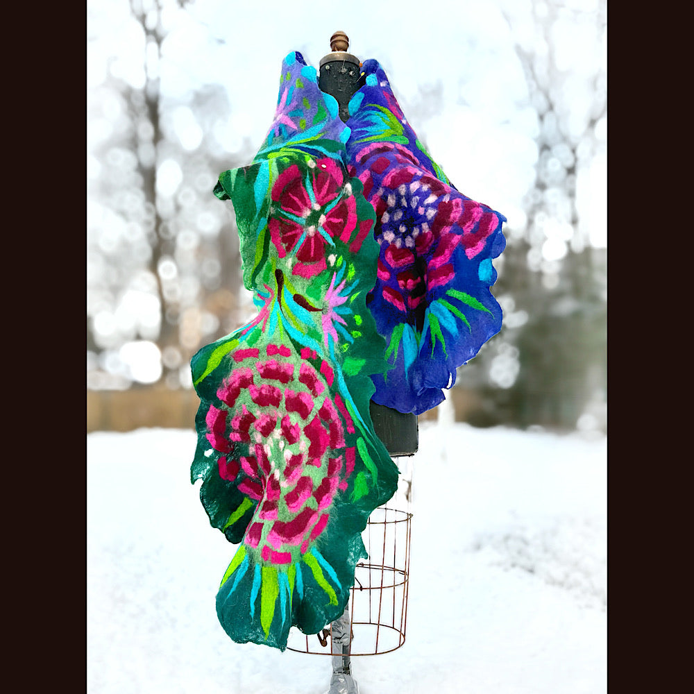 Handmade wool Felted Scarf 90” X 24”