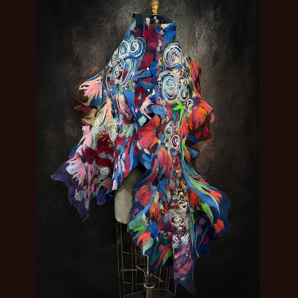 OOAK Handmade wool Felted Scarf 86” X 17”