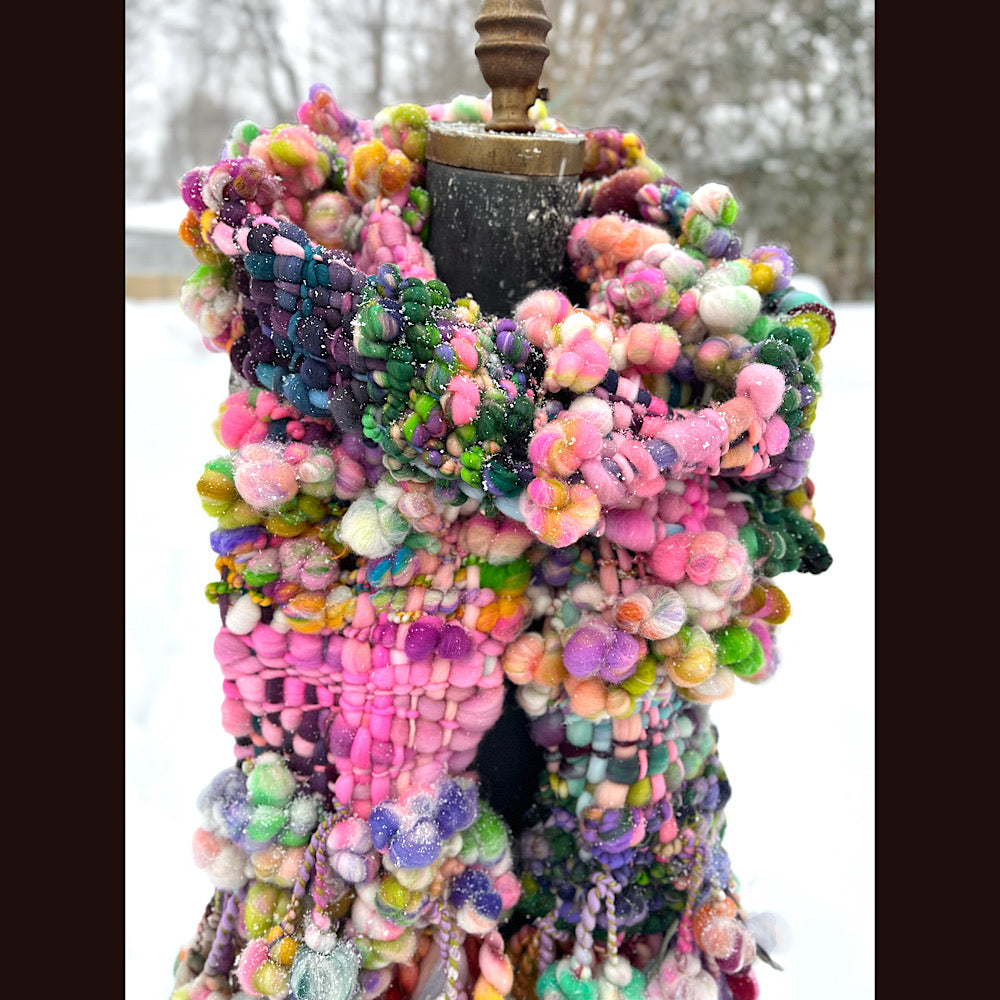 Frosted primroses woven art yarn Scarf 102” X 7”