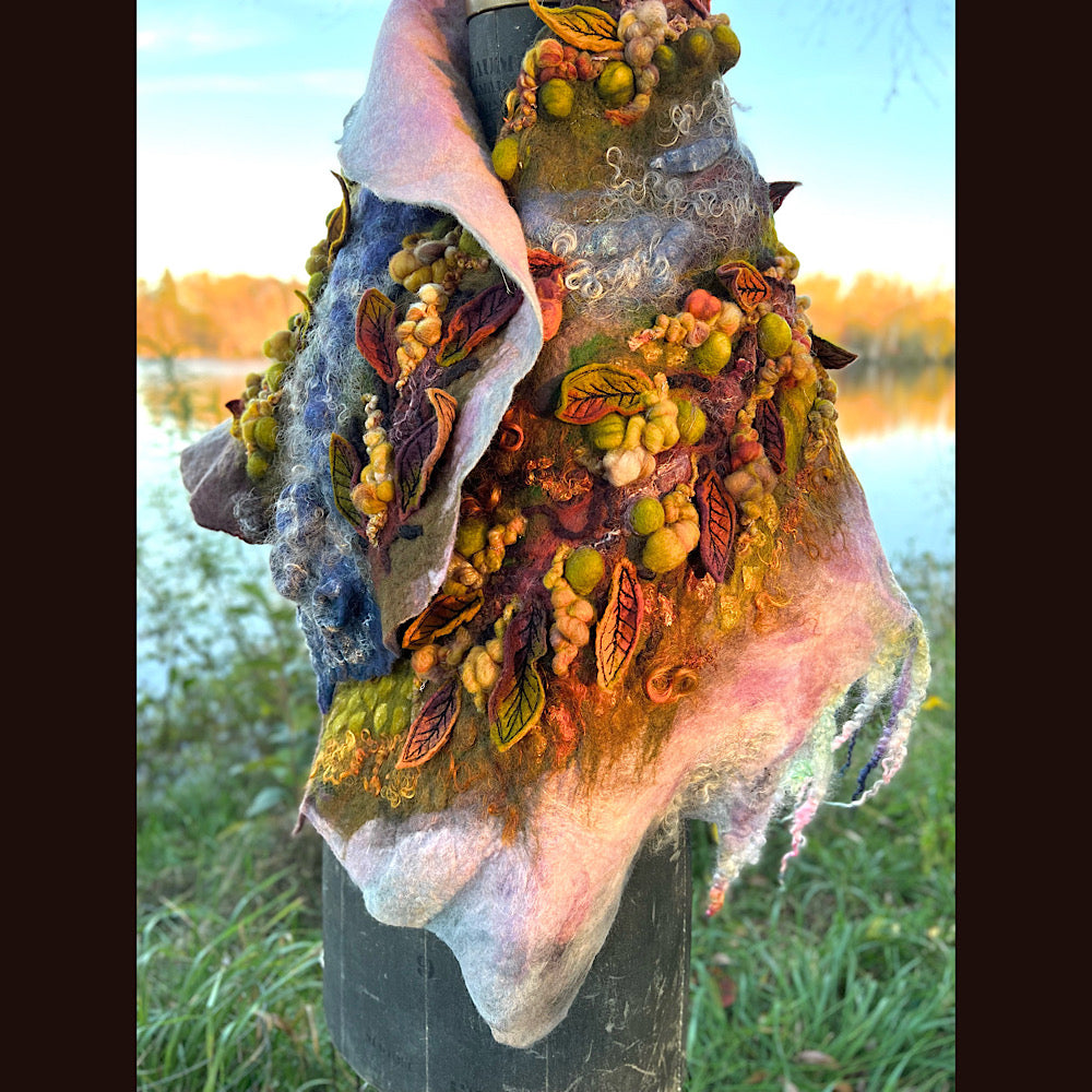 Chicoutimi river felted shawl 59” X 22”