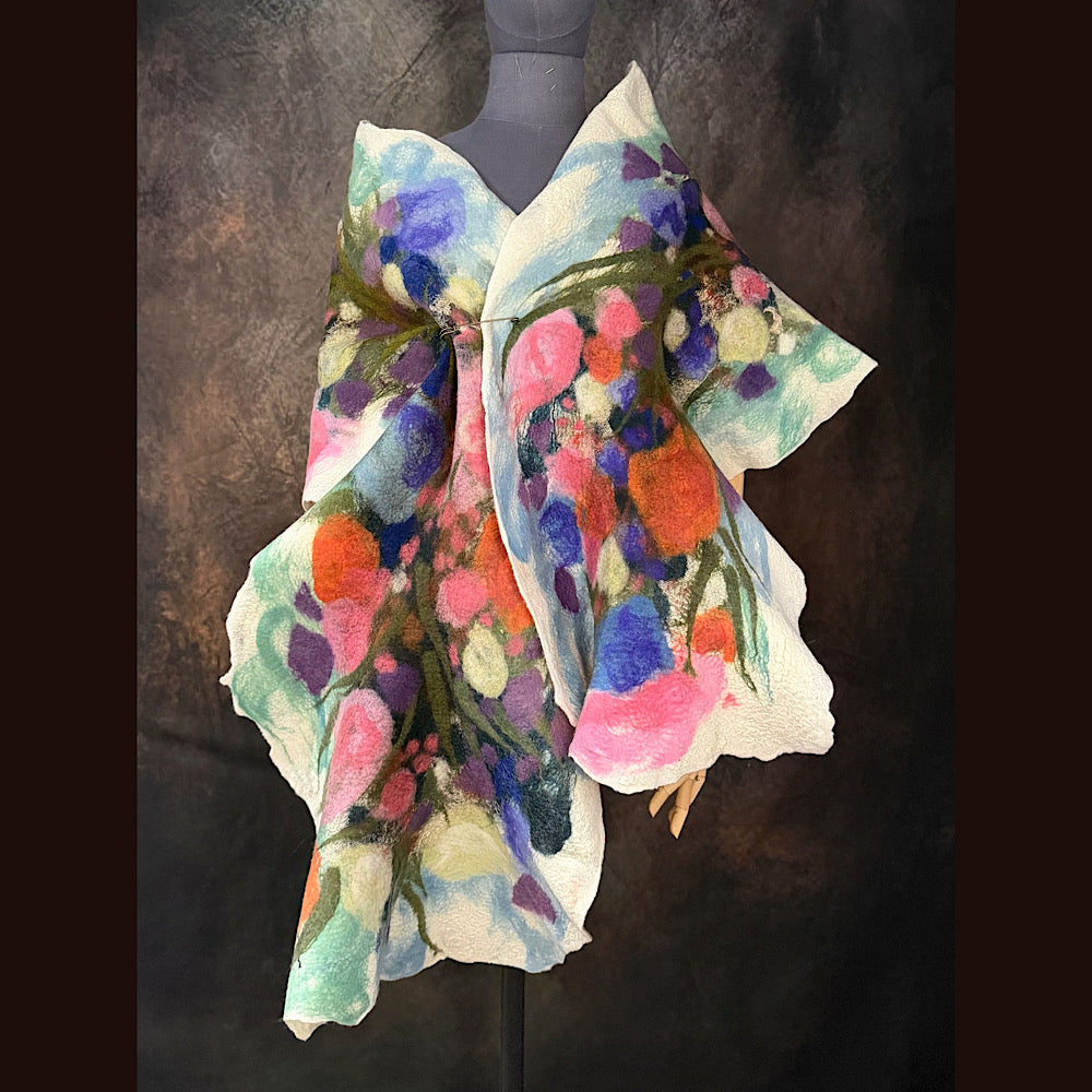 OOAK Handmade wool Felted Scarf 80” X 17” Original art work