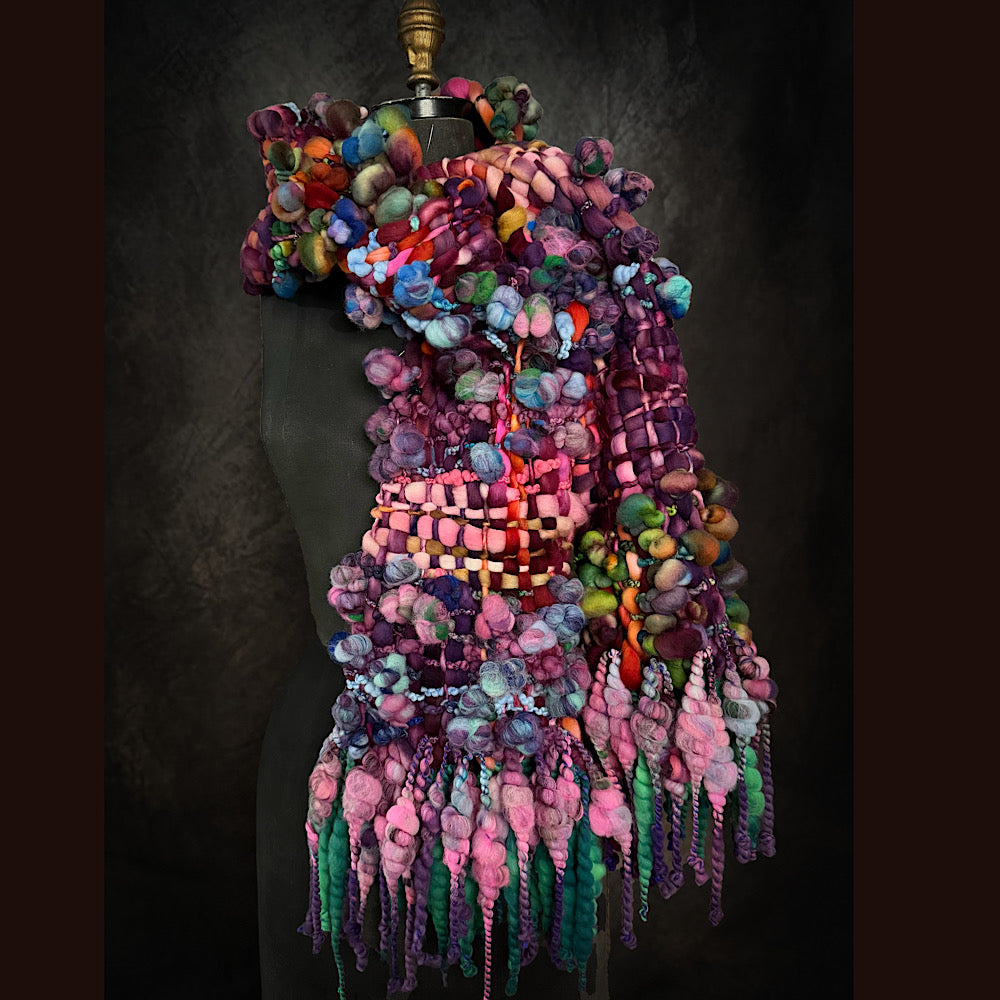 OOAK Handmade wool Woven Scarf 84” X 9”