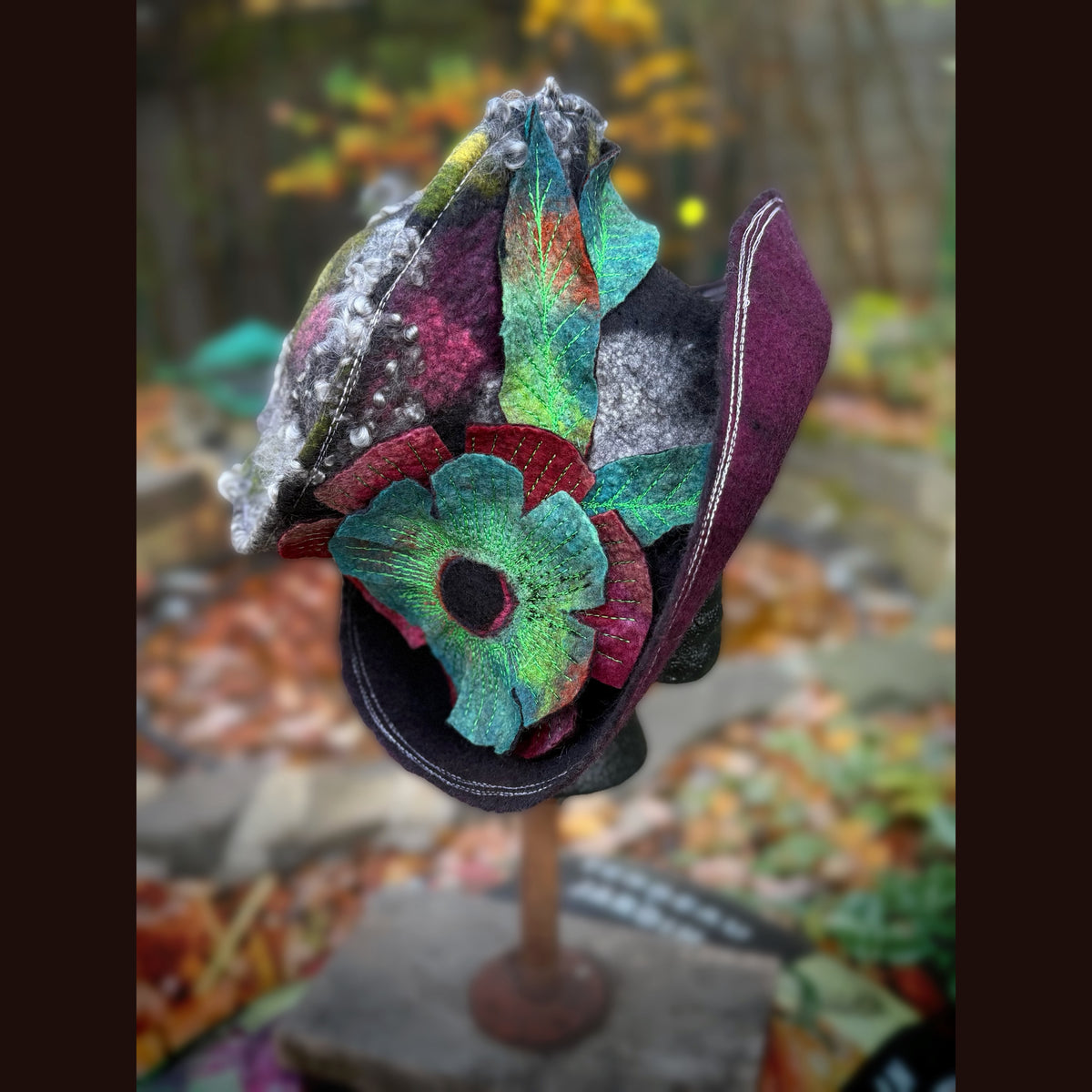 OOAK Handmade wool Felted hat 23.5” medium