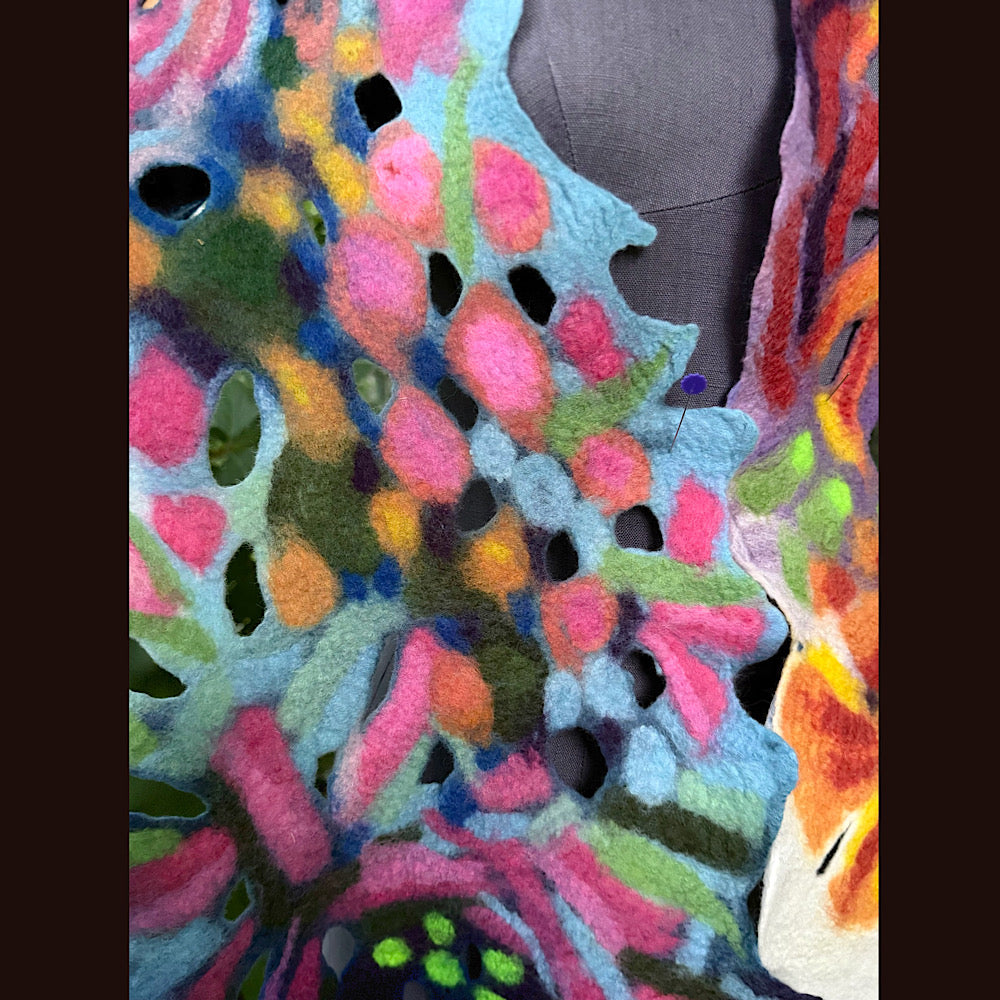 OOAK Handmade wool Felted Scarf 78” X 17” Original art work