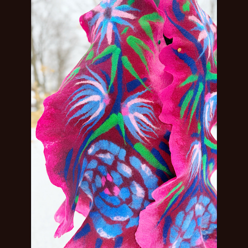 Handmade wool Felted Scarf 80” X 20