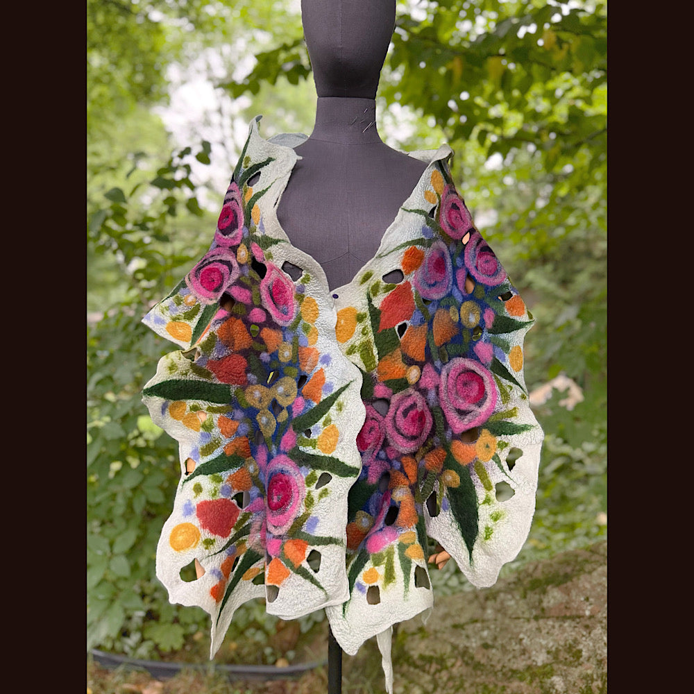 OOAK Handmade wool Felted Scarf 82” X 14” Original art work