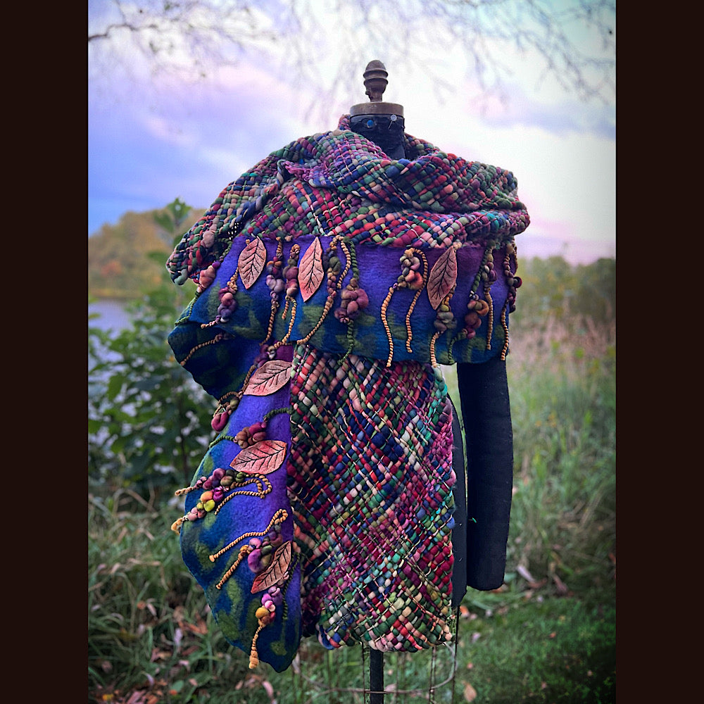 Felted and woven Shawl 84” X 23”