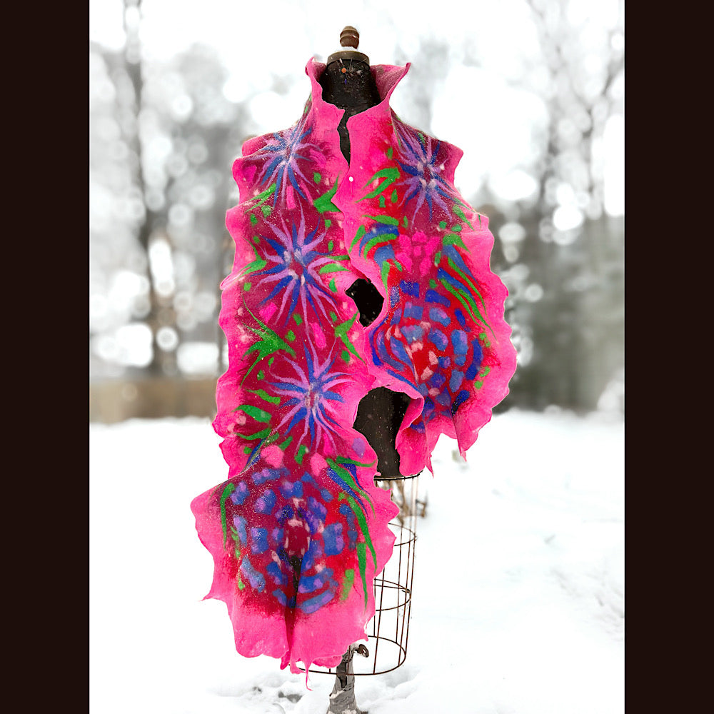 Handmade wool Felted Scarf 88” X 17”