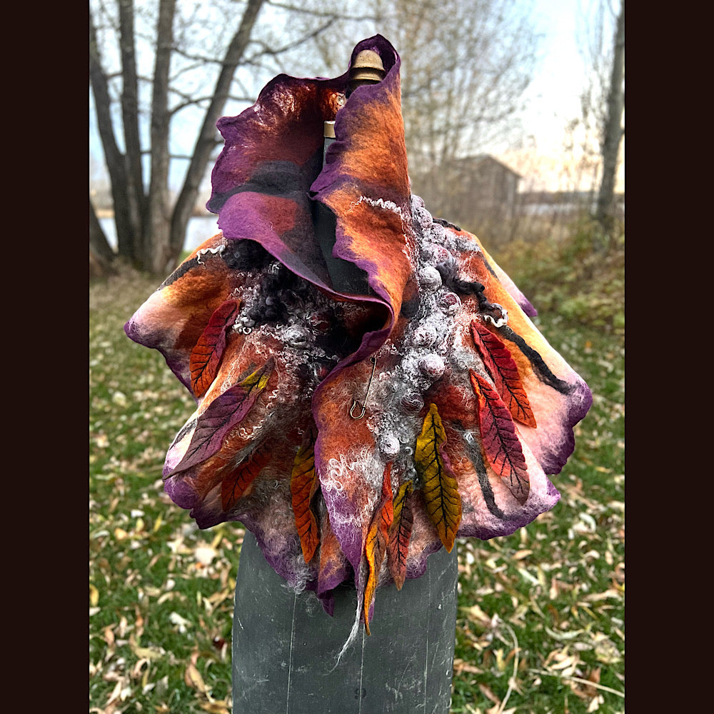 Autumn butterfly felted scarf 50” X 18”