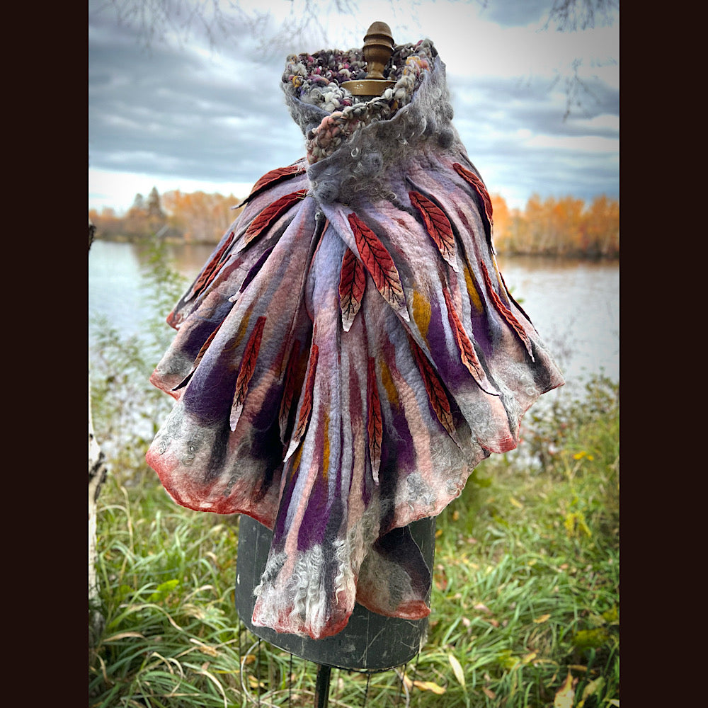 October sunset felted shawl 86” X 22”