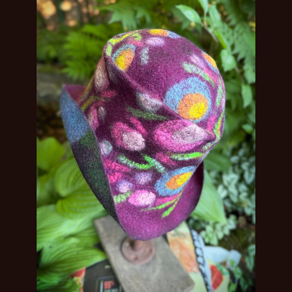 OOAK Handmade wool Felted hat 23.5” medium