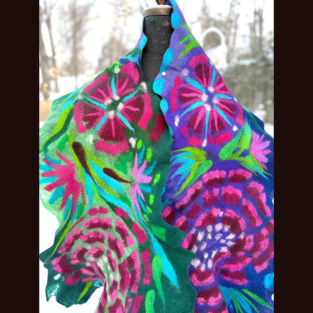 Handmade wool Felted Scarf 90” X 24”