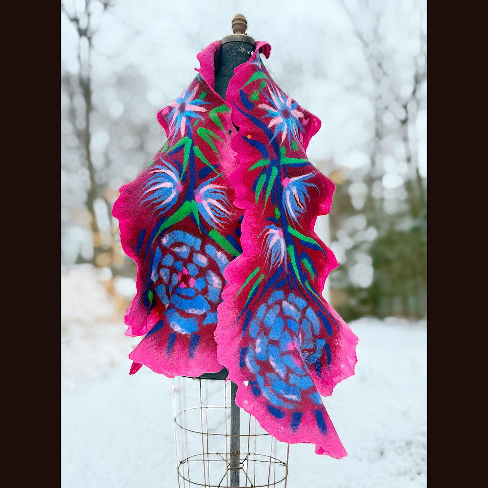 Handmade wool Felted Scarf 80” X 20