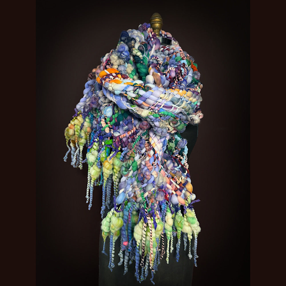 Handmade wool Woven Scarf 84” X 12”